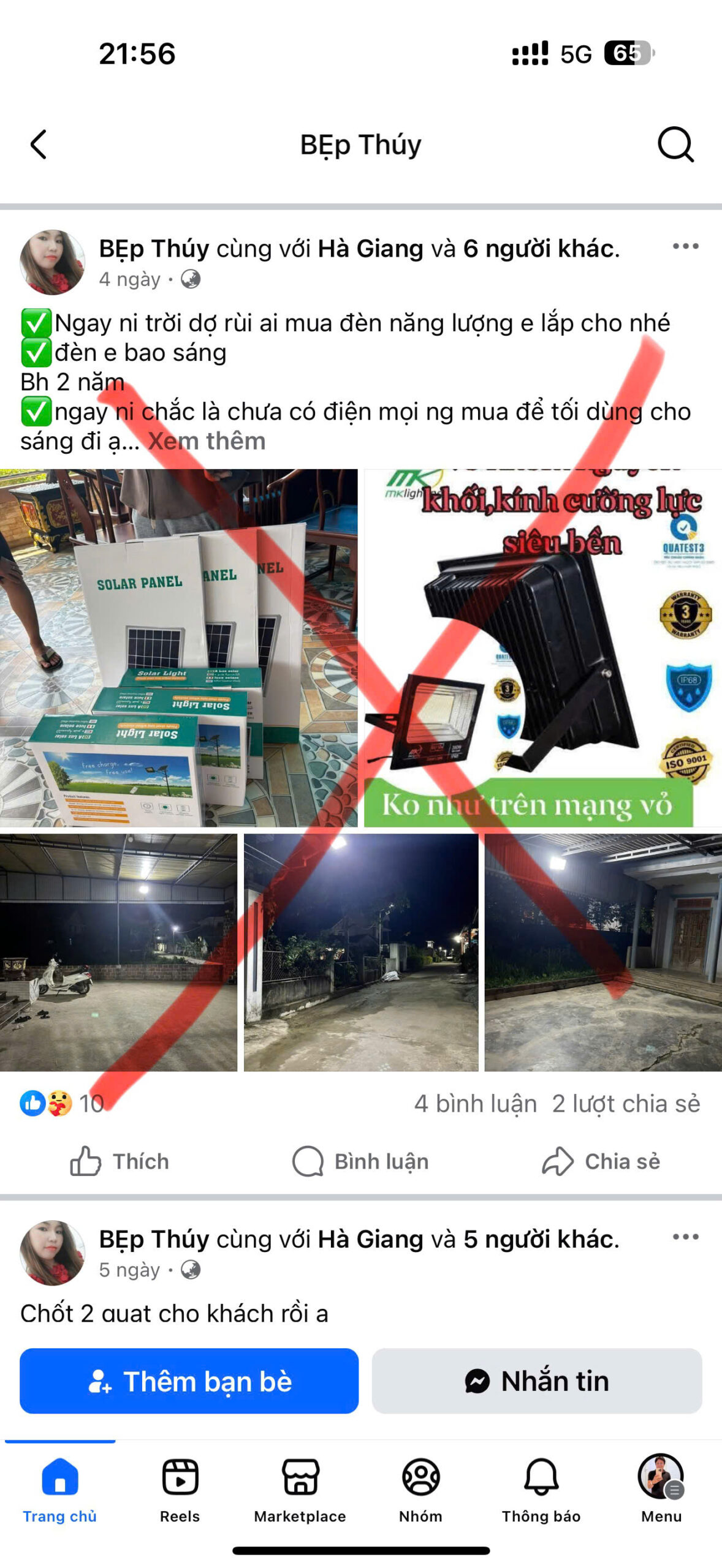 Những hình ảnh đang được sử dụng trái phép bởi một nick facebook "BẸp Thuý"